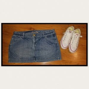 American Eagle distressed jean mini skirt